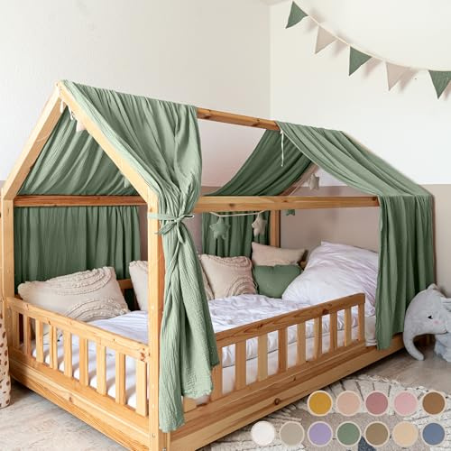 lilimaus Ciel de lit de maison - 100 % coton - Ciel de lit en mousseline - Décoration de lit de maison - Cadeau pour filles et garçons - Rideaux de lit à baldaquin pour lit d'enfant de 90 x 200 cm et