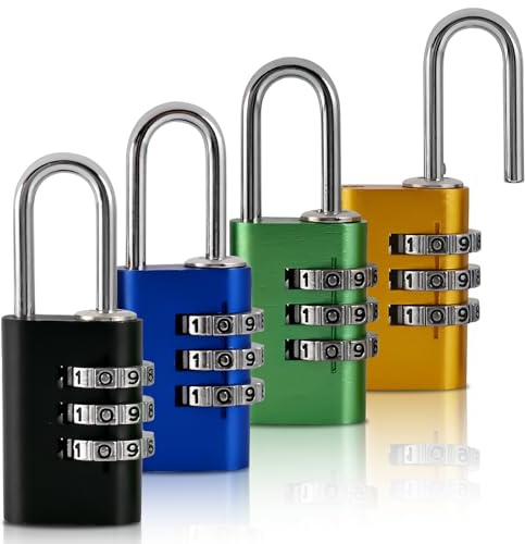 Cieex 4 Pièces Cadenas Code, Cadenas à Code 3 Chiffres en Aluminium, Petit Cadenas Casier, Cadena Exterieur Etanche pour Gym, École, Jardin, Valise