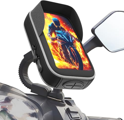 Roller handyhalterung Universelle unzerbrechliche Befestigung für Motorrad- und Rollerspiegel wasserdichte Handytasche mit Blendschutzvisier und kompatibel mit Smartphones bis zu 7,5