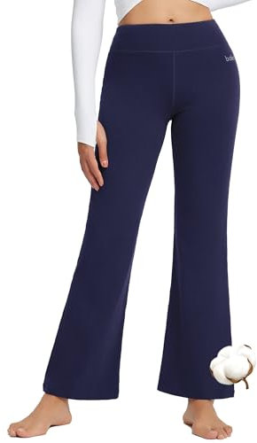 baleaf Damen Flare Yogahose Leggings warm Fitness Hose Jogginghose Baumwolle Bauchkontrolle Schlaghose Arbeit Sporthose mit Taschen Marineblau XL