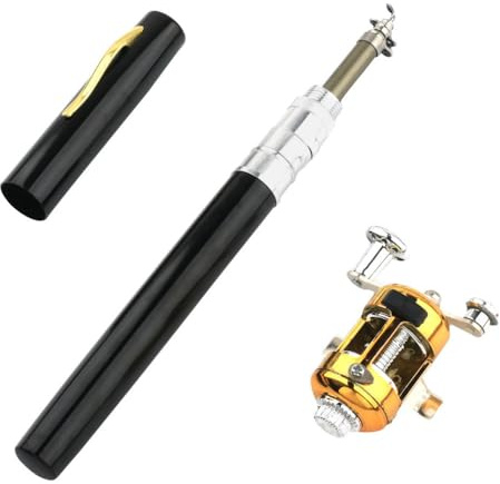 Mini caña de pescar carrete Combo Kit, 1 m caña de pescar telescópica, pluma de pesca plegable con carrete ajustable para la pesca de agua salada y dulce en viajes