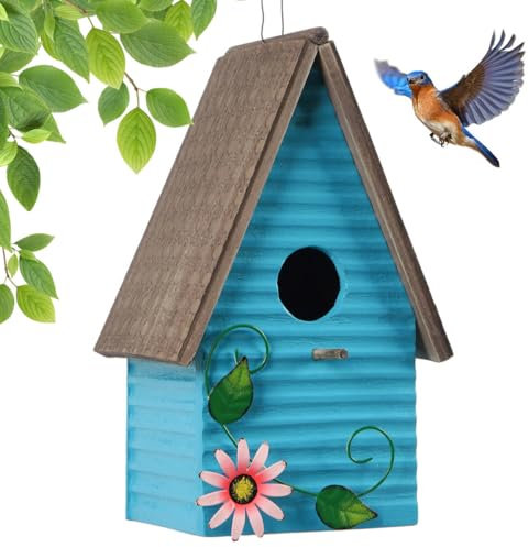 Optyuwah Vogelhaus Holz Nistkasten, Vogelvilla für Wildvögel, zum Aufhängen, 28x17x13cm Garten Vogelhaus Garten Deko,Nistplatz Vogelfutterhaus Blau