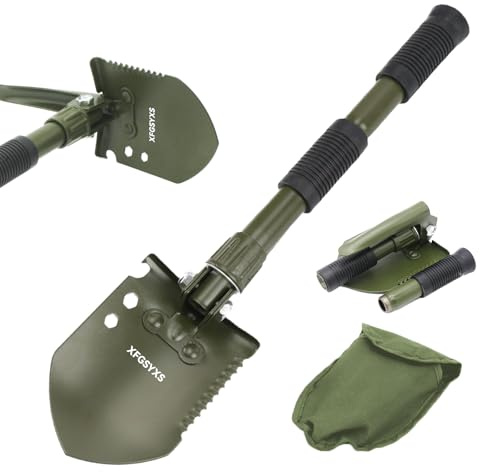 Mini Folding Camping Shovel, Lightweight Portable Small Tactical Survival Shovel, High Carbon Steel Military Shovel Entrenching Tool for Outdoor, Hiking, Digging, Backpacking, Car Emergency, Off Road