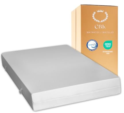 CBK - Matelas - Matelas Mousse Haute Densité avec Couche de Confort - Double Face Moelleuse/Ferme - Housse Souple Amovible & Lavable - Certifié Certipur EU - Blanc (140 x 190 x 18 cm)