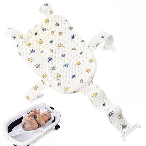 JAWUZ Cojín Baño Bebé 0-12 Meses Reductor Bañera Hamaca Ajustable 3 Puntos Soporte Ergonómico Cabeza Cuello Tejido Antibacterial Triple Capa Lavable Plegable Regalo Nuevos Padres Seguridad