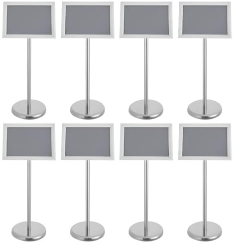 KAUITOPU 8-pack infostativ DIN A4 affischställ, informationsställ presentationsstativ kundstopp, justerbar reklamstålig affisch skyltar stativ (silver)