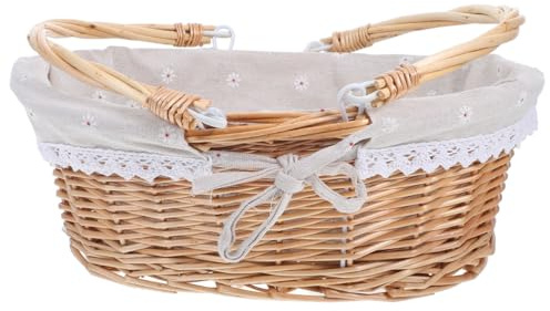 Healifty Picknickkorb Aus Rattan Mit Doppelten Klappgriffen Gänseblümchen-Sackleinen-Einlage Handgewebt Mehrzweck-Ostereier-Tablett Für Lebensmittel Brot Tisch Aufbewahrungskorb Heimdeko