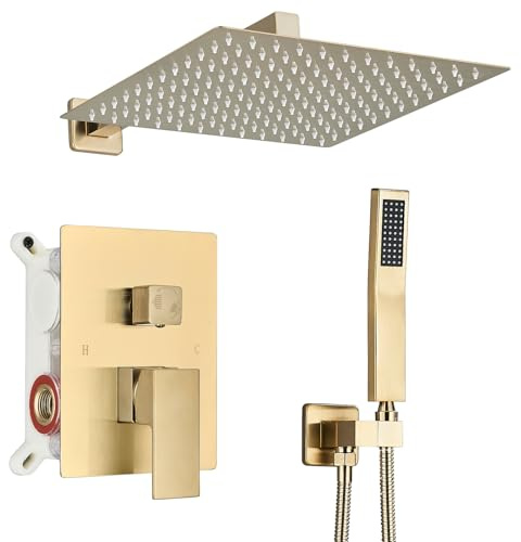 Ackwave 12 Inch Brushed Gold Shower System with Handheld Combo Spray