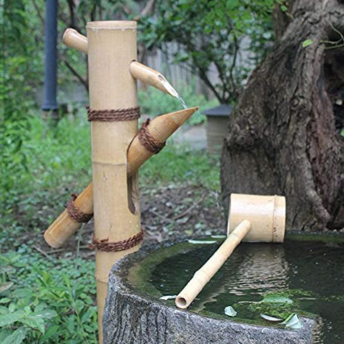 HUIBBGO Fontana da Esterno Fatta a Mano, Pompa in bambù, Statua, Decorazione per Interni, Giardino, Cascata, Cascata d'Acqua, Giochi all'aperto in bambù. Ornamenti, Decorazioni.