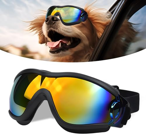 Occhiali da Sole per Cani Shyllin, Occhiali per Cani Occhiali da Sole, Dog Sunglasses con Protezione Uv, Antipolvere, Eleganti Occhiali Moto Cane di Taglia Media/Grande (Nero-Rosso)
