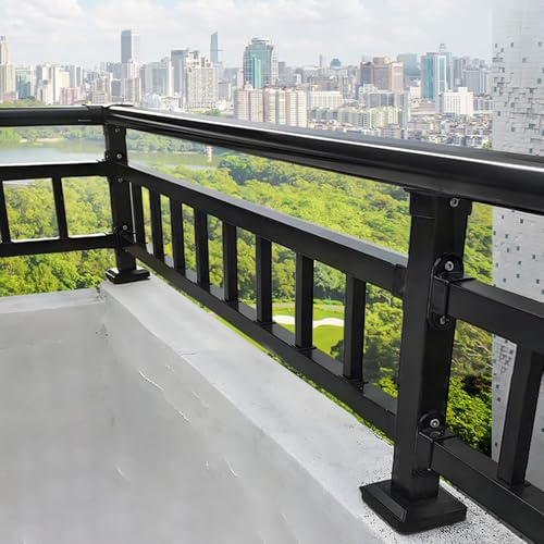 Kit de barandilla de mano para exteriores, acero galvanizado negro para patio, porche, terraza, balcón, barandilla plana impermeable para escalones (40 cm)