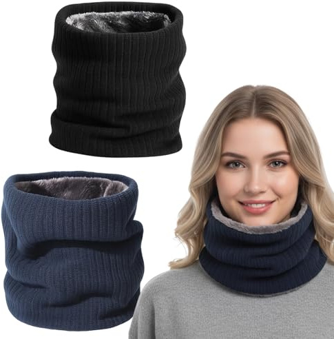 2 Pack Winter Neck Warmer Fleece Infinity Snood Scarf for Mens Women Thermal Knitted Neck Gaiter for Cycling Motorcycle Ski Sports, Neck Warmer for Men, Ski Neck Warmer for Winter Outdoor Sports