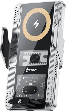 Support de chargeur de voiture sans fil – Charge rapide 66 W, support de téléphone, prise en main réglable à induction électrique, support automobile silencieux | Chargeur de voiture pour tableau de