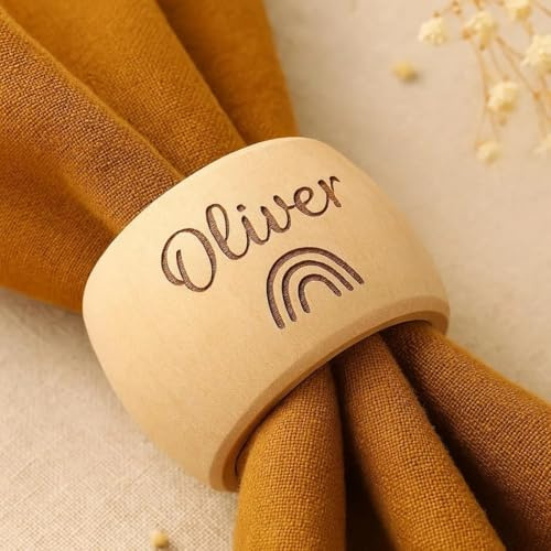 Anillos For Servilletas De Madera Personalizados, Juego De Anillos For Servilletas con Iniciales Personalizadas, Nombre De Familia Grabado Personalizado(6pcs)