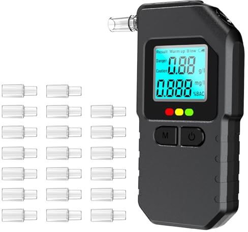 TORVEX Breathalysers, High Precision Breathalyzer with Professional Digital LCD Display, Alcohol Testing Kits with Memory Function & Voice Notification, 20 Mouthpieces Included for Home and Parties