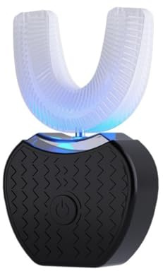 Brosse à Dents Électrique Ultrasonique Type U 360°, Silicone Alimentaire, Rechargeable USB, 4 Modes avec Blanchiment Lumière Bleue et Massage, IPX7, Adulte et Adolescent (Noir)