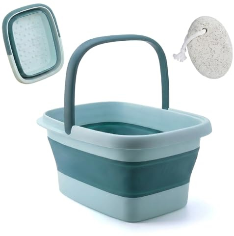 Pediluvio pieghevole con 8 rulli massaggianti e 54 urti per digitopressione, vasca idromassaggio con manico da 15 l, vasca portatile per pedicure e cura dei piedi, vasca da bagno portatile con pietra