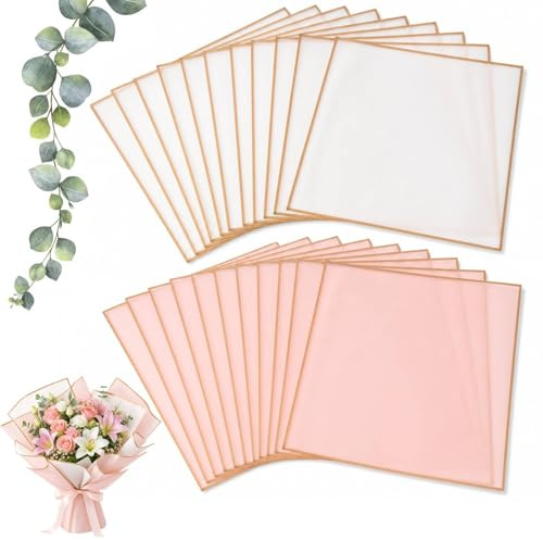 OMBRISA Papel para Ramos de Flores 20 Hojas, Papel de Envoltura para Ramos y borde dorado, Papel Coreano para Flores Impermeable, para Manualidades DIY Bodas Cumpleaños Regalo