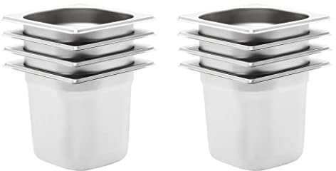 LoogCape Gastronormbehållare 8 stycken GN 1/6 150 mm rostfritt stål för professionellt kök, buffé, catering, restaurang, hotell, fest, bain-Marie, ching-dish, matvärmare, rechaud, varmhållning