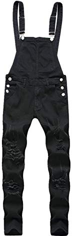 Salopette da Uomo con Jeans, Fanus Tuta di Jeans Strappati Moda Lavaggio Rotto Tasca Pantaloni Reggicalze Pantaloni Casual da Elasticizzato (L,Nero)