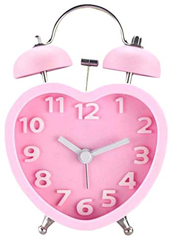 Danse Jupe 3 Twin Bell Loud Alarm Clock Heart Shaped Backlight Analog Non Ticking Desk Clock Battery Operated