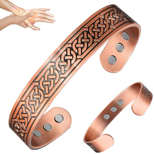Vicmag Copper Magnetic Bracelet for Men 9 PCS Ultra Strength Magnets Brazaletes 99.99% Solid Pure Copper Cuff Bangles (Adjustable Size with Gift Box) (Ax)