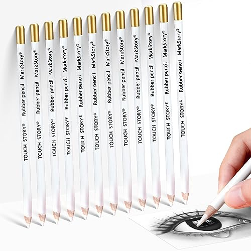 12Pcs Wooden Sketch Eraser Pencil for Artists - Highlight Eraser, Ideal for Sketching Charcoal Drawings