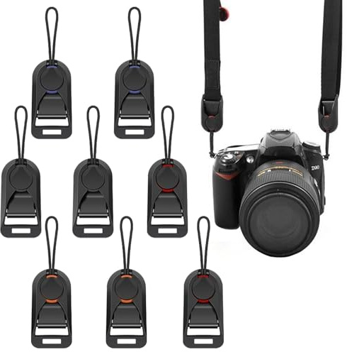 KASESSS 8 St Kamerarem Snabbkopplingsadapter, Universell Snabba Kontakter, Stark Toppdesign Ankarlänkar Spänne Utbytbara Klämmor för DSLR Digitalkameror, Svart Röd