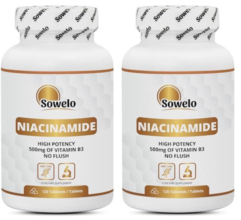 Sowelo Niacinamide - 500mg I Vitamin B3 Hochdosiert I Vitamin B3 spielt eine wichtige Rolle bei der Umwandlung von Nahrung in Energie I Ohne unerwünschte Zusätze I 120 Tabletten (2-Pack)