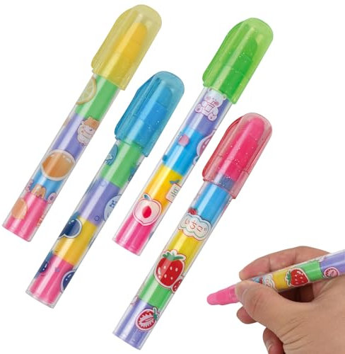 4 Stück Stapelbare Gummis Stift Stil Radiergummis 5 Farben Stiftförmige Schiebbare Radiergummis in Obst für Schreibwaren Geburtstag Geschenke Bürobedarf