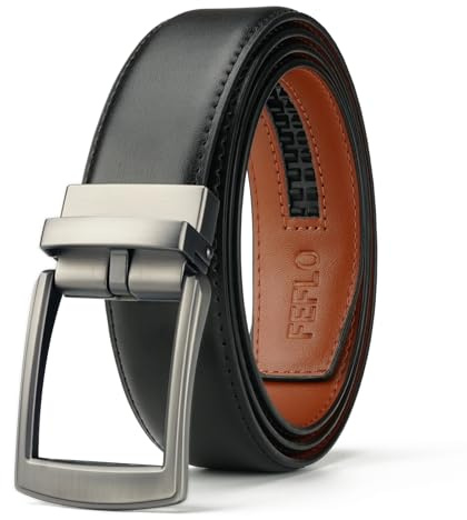 FEFLO Bälte män läderbälte svart spärrhake automatiskt spänne justerbart män läderbälte 35 mm brett, för kostym jeans byxor för fritid och affärer