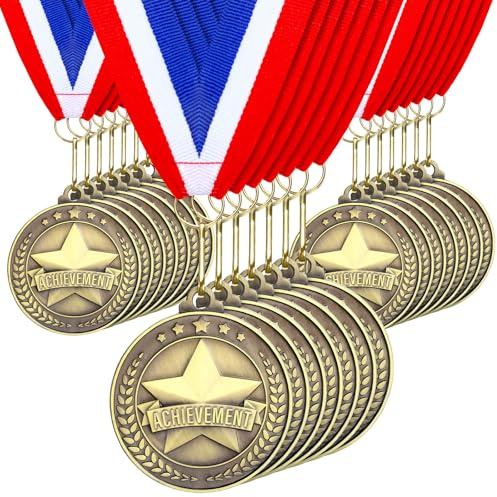 Quelay 30 Pcs 2'' Gold Award Medals Bulk with Ribbons, Achievement