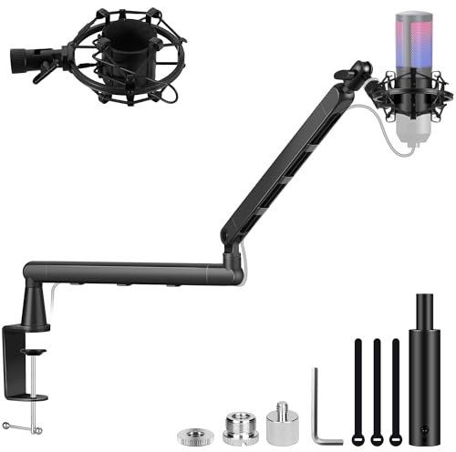 CAHAYA Mikrofonarm Boom Arm Professionelle: Low Profile Verstellbarer Mikrofonarm mit Verlängerungsstange, Unter-Bildschirm-Design für Streaming & Recording, Tragkraft bis 2,5 kg Mikrofon Schwenkarm