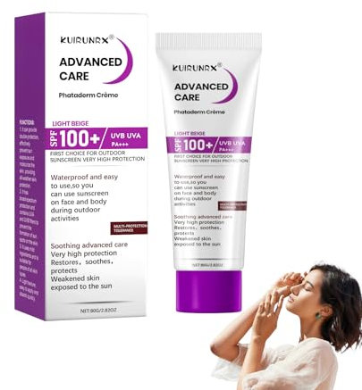 KUIRUNRX® Crème Solaire, Crème solaire visage et corps, Sunscreen SPF 100+ Protège des UVA, UVB Et UVA Longs, Moisturizing Sun Cream tous Types de Peaux, Résiste à l'Eau, 80G