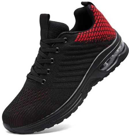 ASOCO DREAM Chaussures de course pour homme avec coussin d'air - Légères et respirantes - Pour la marche, le sport et le tennis, noir/rouge, 39 1/3 EU