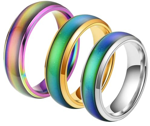 Glanzend Lot de 3 bagues d'émotion en acier inoxydable - Changement de couleur - Pour petit ami, petite amie, fête quotidienne, anniversaire, Saint-Valentin, anniversaire de mariage - 1,6 cm et 1,7 cm