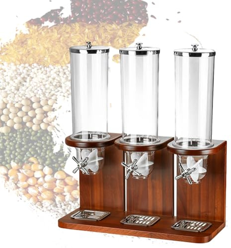 Dispensador Triple De Grano Seco, Dispensador De Cereales Dispensador De Almacenamiento De Contenedores De Cereales De Mostrador Con Cubo De PC Y Base De Madera Para Arroz,Marrón