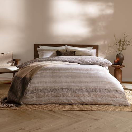 Yard Swift Duvet Cover Set – Soft Reversible Striped Brushed Cotton Earth Toned Bedding Set (Natural - Double)