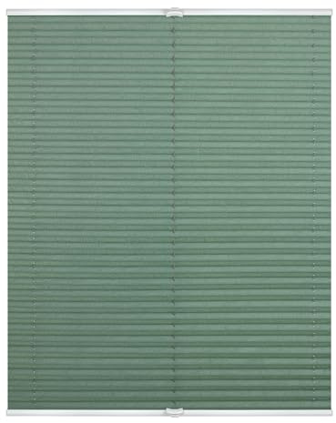 Lichtblick Plissee Klemmfix, ohne Bohren, verspannt, lichtdurchlässig, Blickdicht, Uni, mit eleganter Crushed Optik 100 cm x 130 cm (B x L), Salbei