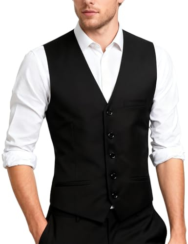 mintgreen Chaleco de los hombres traje formal de un solo pecho estrecho corte sólido chaleco de boda, Negro , M