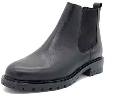 CASUAL Damen Chelsea Boots Leder Stiefeletten Herbstschuhe Ankle Boots Schlupfstiefeletten Stiefel schwarz 41