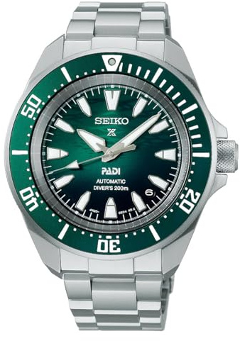 Seiko Prospex Samurai PADI, automatisk dykarklocka, 200 m, grön urtavla, stålfodral