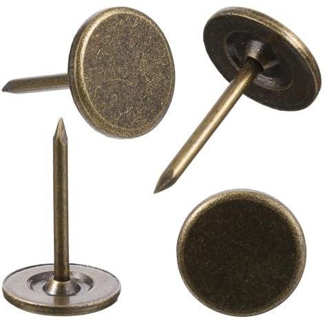 100Pcs Bronze Push Pins, Heavy Duty Flat Upholstery, Decorative Long Wall Tacks Nails for Office Home Furniture Decor Fabric Wooden Photo