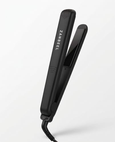 ZANBEEL Mini Hair Straightener, Ceramic Coating Plates, 200°C Max Temperature,LED Indicator Flat Iron 17W PTC Fast Heating Straightening Iron, Lock Function (Black)