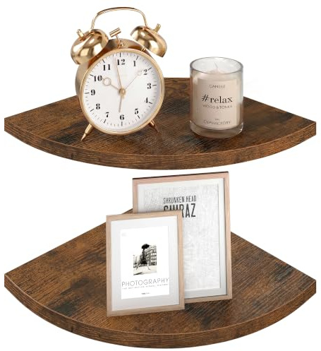 VASAGLE Corner Shelves, Particleboard Floating Shelves, Wall Mounted Storage Display, 20 x 20 x 1.2 cm, Set of 2, Rustic Brown, for Bedroom Living Room Hallway, Colex Collection LLS842KD01