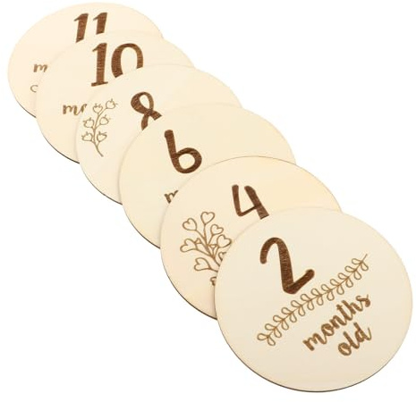 Generic 6pcs Milestone Cards Double-sided Photo Props for New Born Babies Made of Wood Creative Fashion Shaped Design for Shower Photography