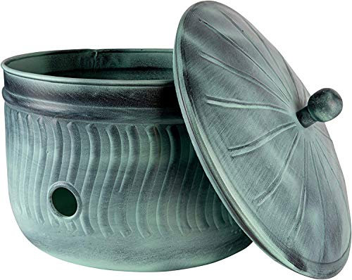 Garden Hose Holder Storage Pot with Lid 17 x 11.5 | Water Hose Container Pot Outdoor or Indoor Use | Expandable Water Hose Hider l | (Sculptor’s Secret Harbor Teal) - Handmade