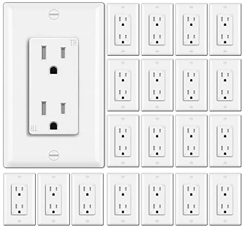 BESTTEN 20 Pack 15 Amp Tamper Resistant Decor Receptacle, Standard Electrical Wall Outlet, Residential and Commercial Use, 15A/125V/1875W, Wallplate Included, UL Listed, White