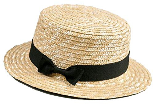 Gaoominy Cute Girls Straw Hat Bowknot Sun Hat Kids Large Brim Beach Summer Boater Beach Ribbon Round Flat Top Fedora Hat