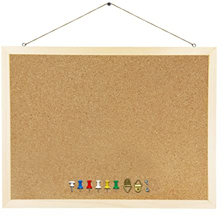 GDMINLO Cork Board Bulletin Board, 15.7X 11.81 pin Boards for Walls, Oak Wood Finish Frame, Wall Mounted Cork Board for Office Home and School(Pins, Eye Bolts, gaskets, Screws)
